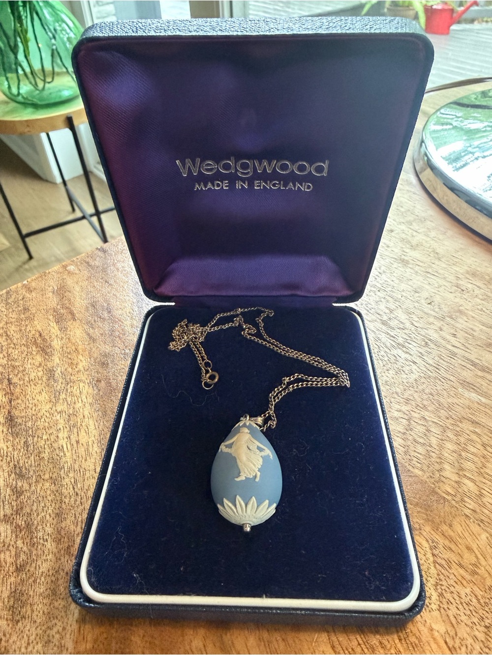 VTG Wedgwood Blue Jasperware Cameo Pendant Necklace “Dancing Hours”